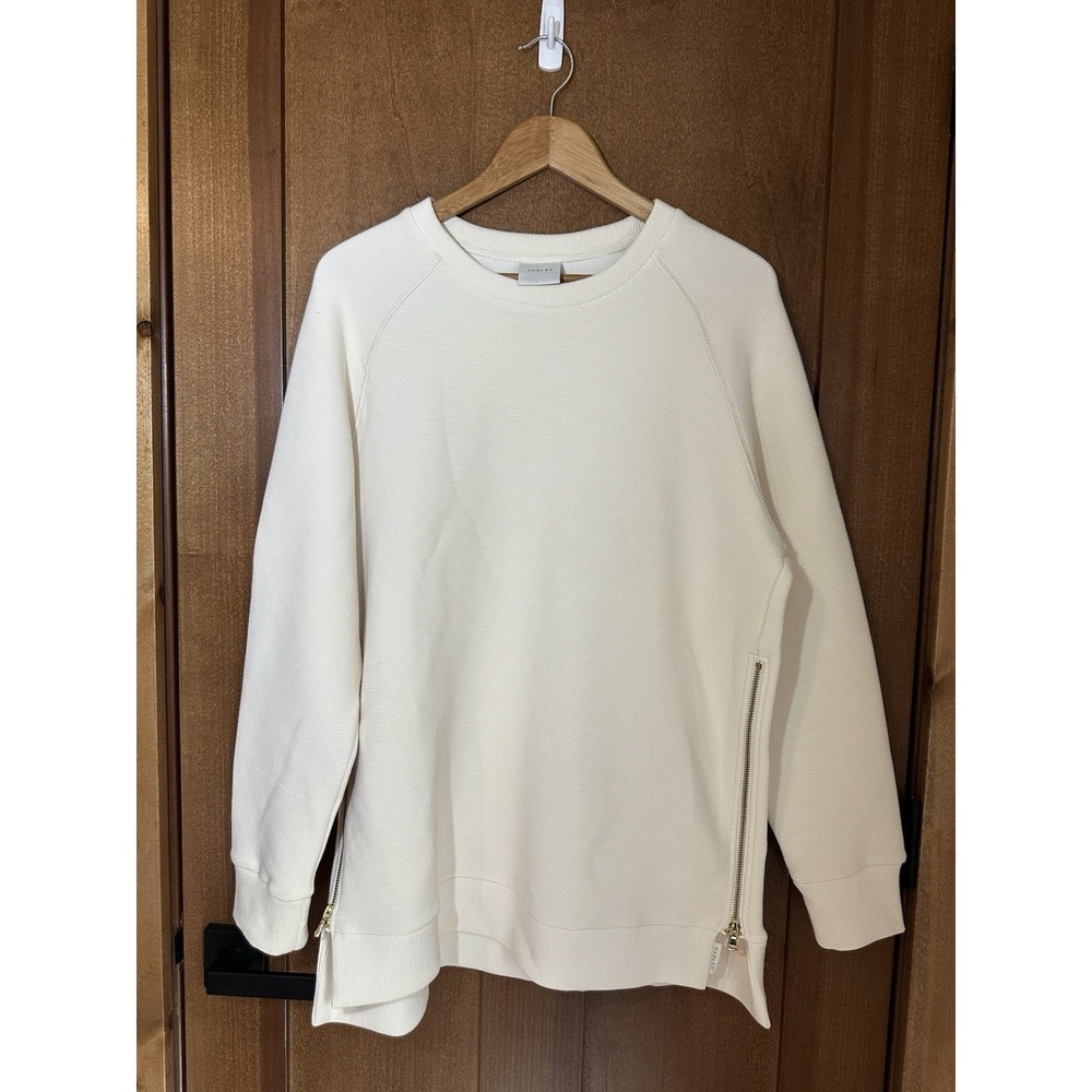 Varley Womens Cream Ribbed Sweatshirt Tunic Side Zip Pullover Size M/L - Picture 2 of 6